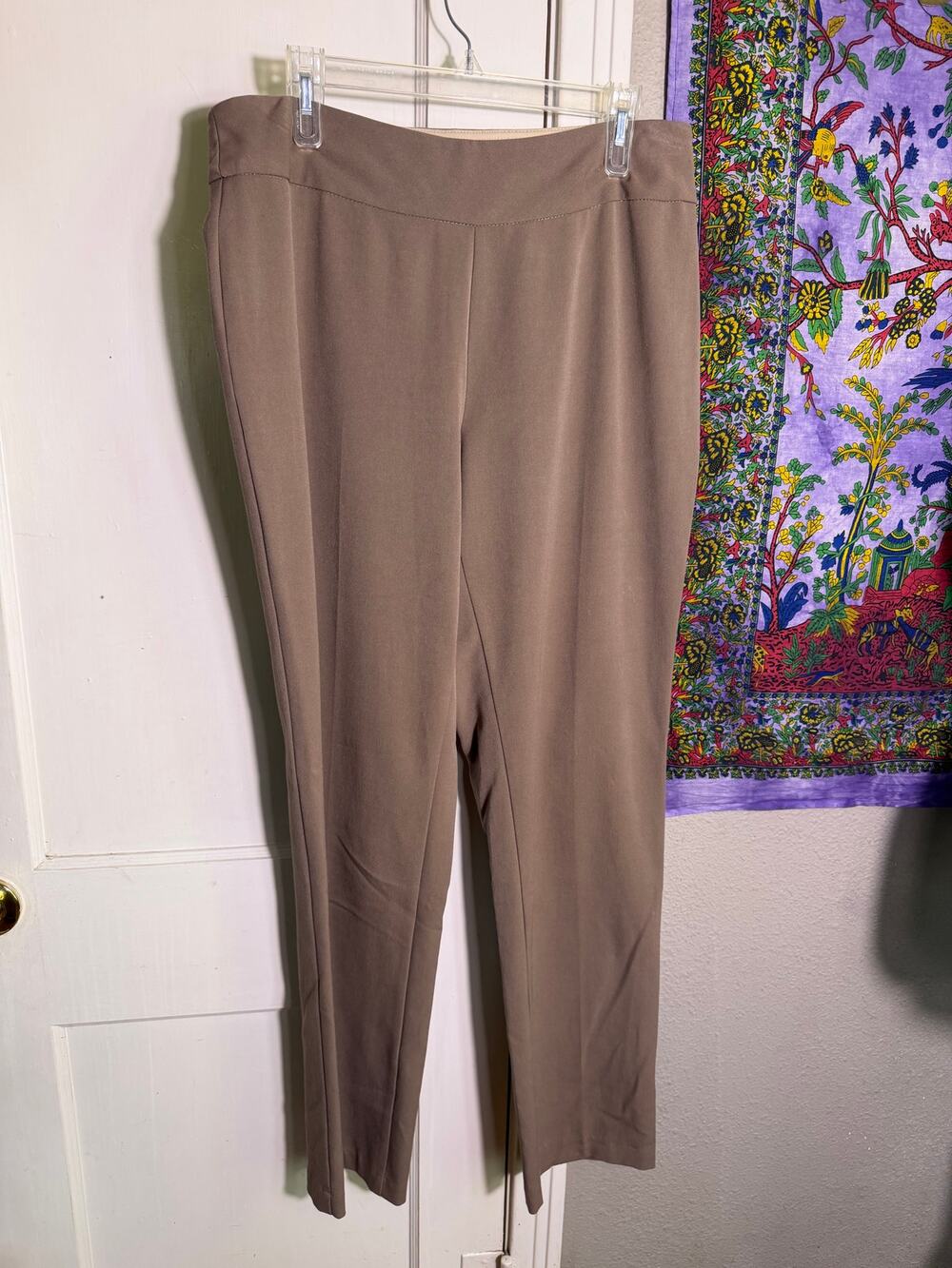 Investments Liz Claiborne Womens 12L Brown Pull On Dress Pants Stretch